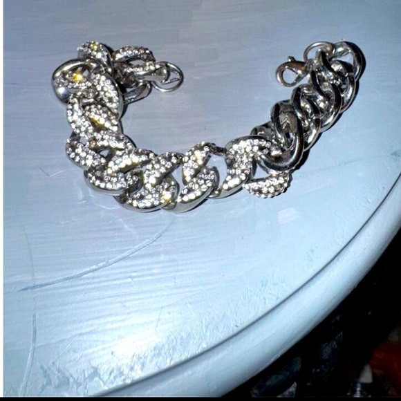 ICED OUT Silver Pave Stones Miami Cuban Link Statement bracelet 19” - Picture 8 of 10